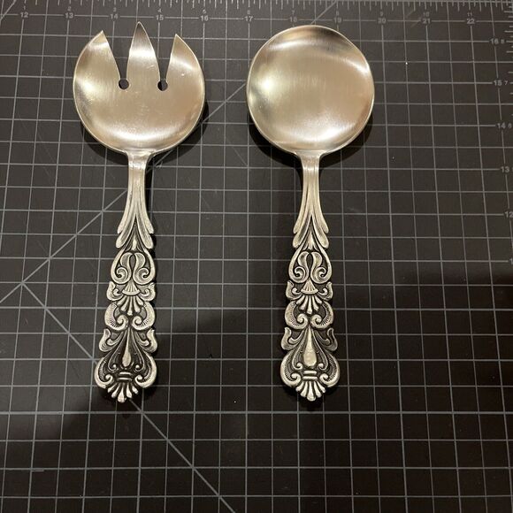 Hagness Pewter salad serving utensils Norway 209 ornate spoon fork gift wedding - Picture 1 of 4
